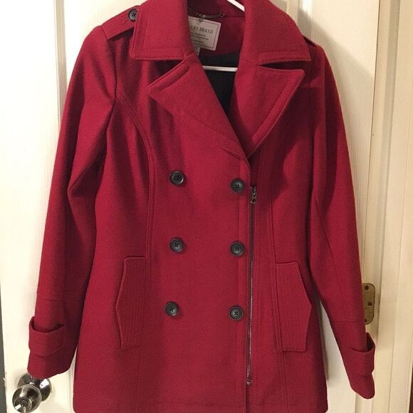 Lucky Brand Red Wool Winter Jacket Zip Button Women’s Size XS - Picture 2 of 14